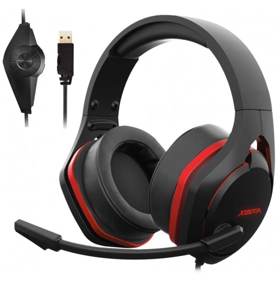 Jeecoo Xiberia USB Pro Gaming Headset for PC- 7.1 Surround Sound Headphones with Noise Cancelling Microphone- Memory Foam Ear Pads RGB Lights for Laptops