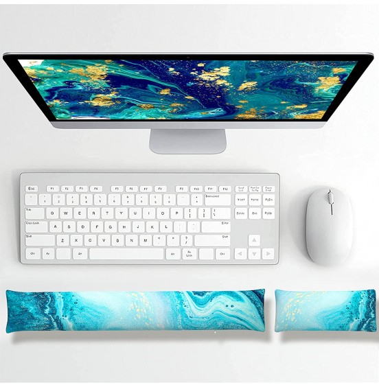 Atufsuat Bean Bag Wrist Rest, Ergonomic Wrist Support for Mouse and Keyboard, Beaded Cushion for Wrist Arm Hand Elbow Support, Computer Laptop Accessories, Office Desk Decor for Women Men, Teal Marble