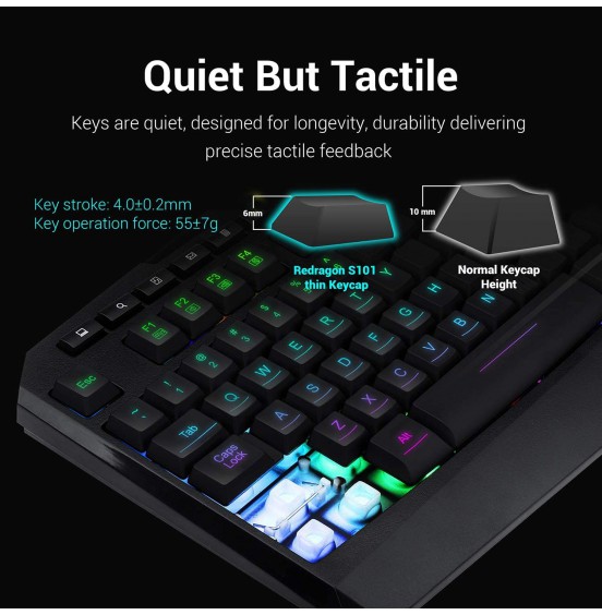 Redragon S101 Wired Gaming Keyboard and Mouse Combo RGB Backlit Gaming Keyboard with Multimedia Keys Wrist Rest and Red Backlit Gaming Mouse 3200 DPI for Windows PC Gamers (Black)