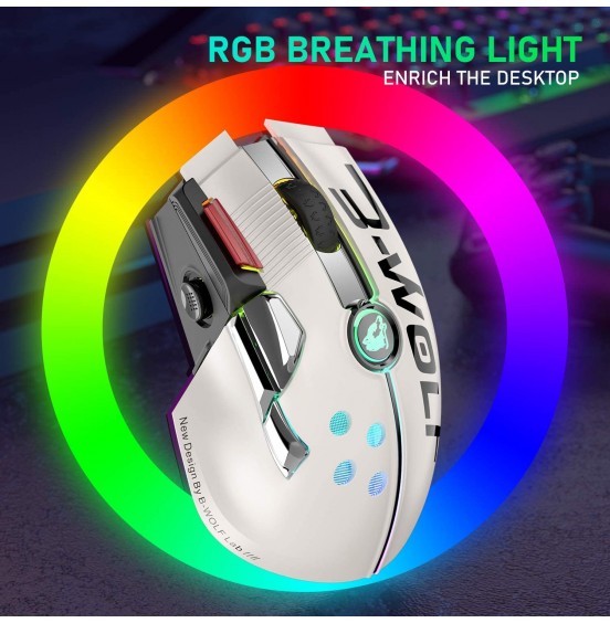 Wired/Wireless Gaming Mouse Up to 12000 DPI,Rechargeable Mouse with 1000mAh Battery,Type-C,Chroma RGB,9 Programmable Buttons+Rapid Fire,Joystick Ultralight Honeycomb Shell for PC Gamer(Mlik Tea White)