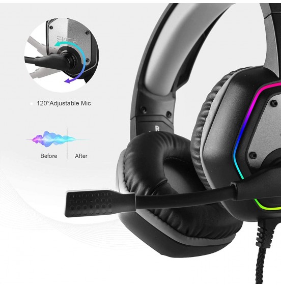 EKSA E1000 USB Gaming Headset for PC - Computer Headphones with Microphone/Mic Noise Cancelling, 7.1 Surround Sound Wired Headset&amp;RGB Light - Gaming Headphones for PS4/PS5 Console Laptop