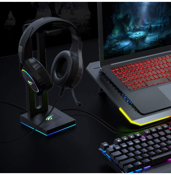 Havit RGB Headphones Stand with 3.5mm AUX and 2 USB Ports, Headphone Holder for Gamers Gaming PC Accessories Desk