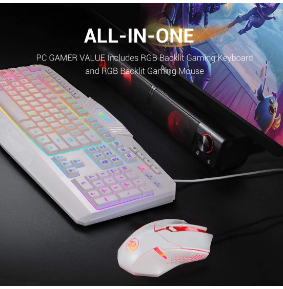 Redragon S101 Wired Gaming Keyboard and Mouse Combo RGB Backlit Gaming Keyboard with Multimedia Keys Wrist Rest and Red Backlit Gaming Mouse 3200 DPI for Windows PC Gamers (Black)