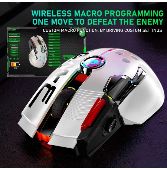 Wired/Wireless Gaming Mouse Up to 12000 DPI,Rechargeable Mouse with 1000mAh Battery,Type-C,Chroma RGB,9 Programmable Buttons+Rapid Fire,Joystick Ultralight Honeycomb Shell for PC Gamer(Mlik Tea White)