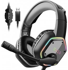 EKSA E1000 USB Gaming Headset for PC - Computer Headphones with Microphone/Mic Noise Cancelling, 7.1 Surround Sound Wired Headset&amp;RGB Light - Gaming Headphones for PS4/PS5 Console Laptop